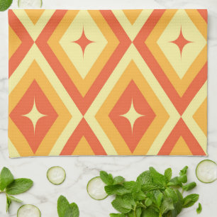 Mid Century Atomic Stars auf orange-roten Diamante Geschirrtuch