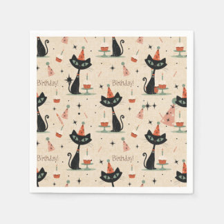 Mid-Century-Atomkatze-Geburtstagsmuster Serviette