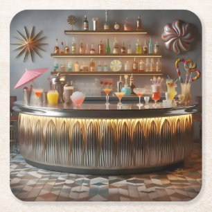 Mid-Century-Atomzukunfts-Partybar Rechteckiger Pappuntersetzer