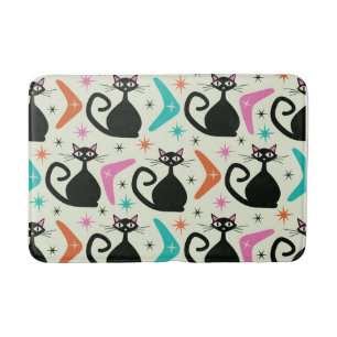Mid Century Black Atomic Cats mit Bumerangs Badematte