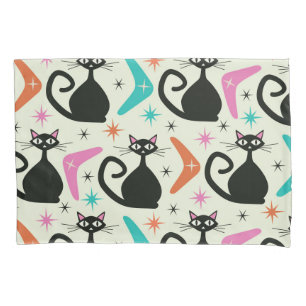 Mid Century Black Atomic Cats mit Bumerangs Kissenbezug