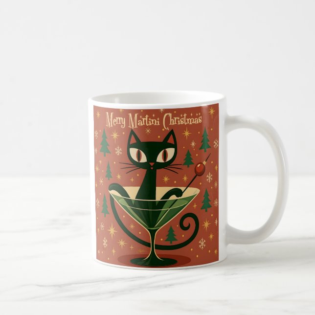 Mid Century Black Cat Merry Martini Christmas Kaffeetasse (Rechts)