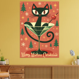 Mid Century Black Cat Merry Martini Christmas Leinwanddruck