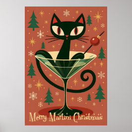Mid Century Black Cat Merry Martini Christmas Poster