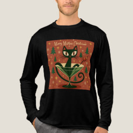 Mid Century Black Cat Merry Martini Christmas Tri-Blend Shirt