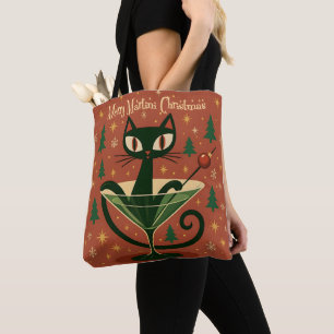 Mid Century Black Cat Merry Martini Weihnachten