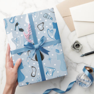 Mid Century Blue Heart Katzen Geschenkpapier