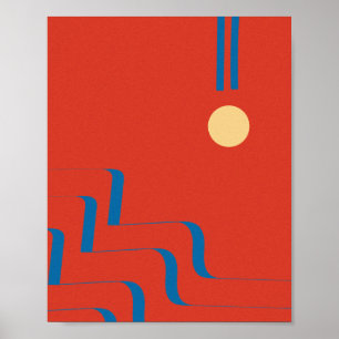 Mid Century Blue Line, Art Lines, Kunst Abstrakt Poster