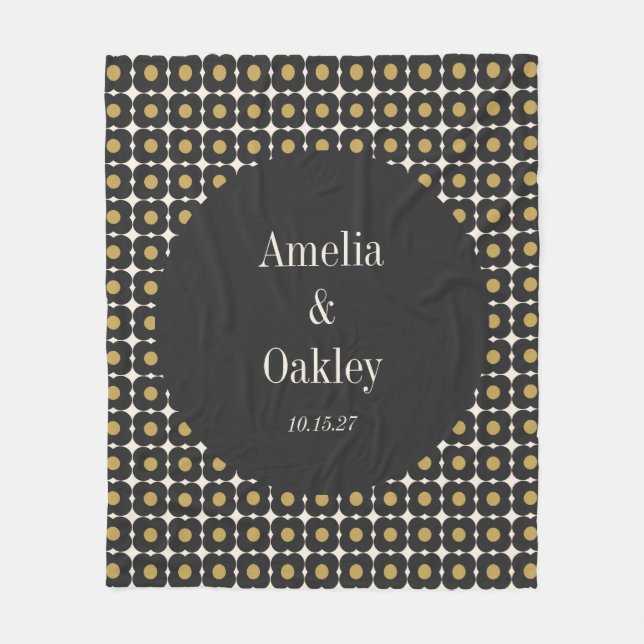 Mid Century Bold Black Gold Floral Wedding Custom Fleecedecke (Vorderseite)