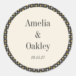 Mid Century Bold Black Gold Floral Wedding Custom Runder Aufkleber
