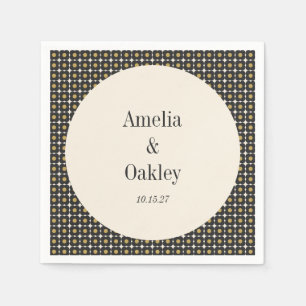 Mid Century Bold Black Gold Floral Wedding Custom Serviette