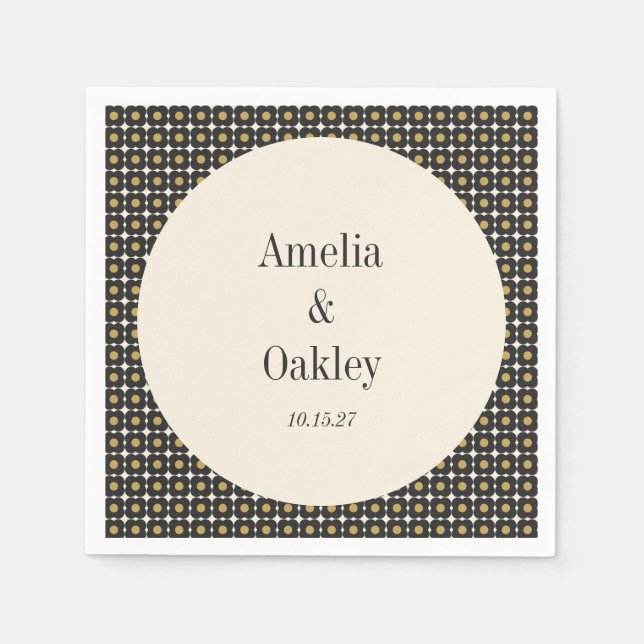 Mid Century Bold Black Gold Floral Wedding Custom Serviette (Vorderseite)