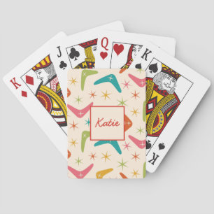 Mid Century Boomerang mit Retro-Sternenexplosionen Spielkarten