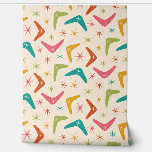 Mid Century Boomerang mit Retro-Sternenexplosionen Tapete