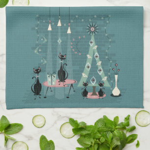 Mid Century Cat Family Holiday ©studioxtine Geschirrtuch