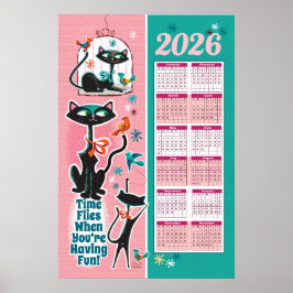 Mid-Century Cats Calendar Kitchen Poster