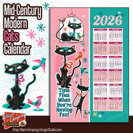 Mid-Century Cats Calendar Kitchen Towel Pink + Aqu Geschirrtuch