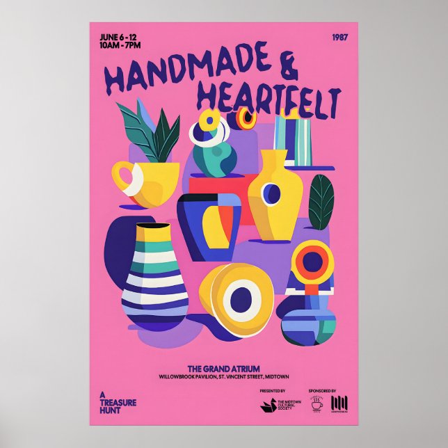 Mid-Century Ceramics Print Pink Abstract Vase Art Poster (Vorne)