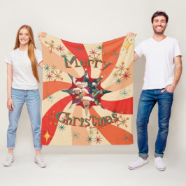 Mid Century Christmas Atomic Retro Wave Star Photo Fleecedecke