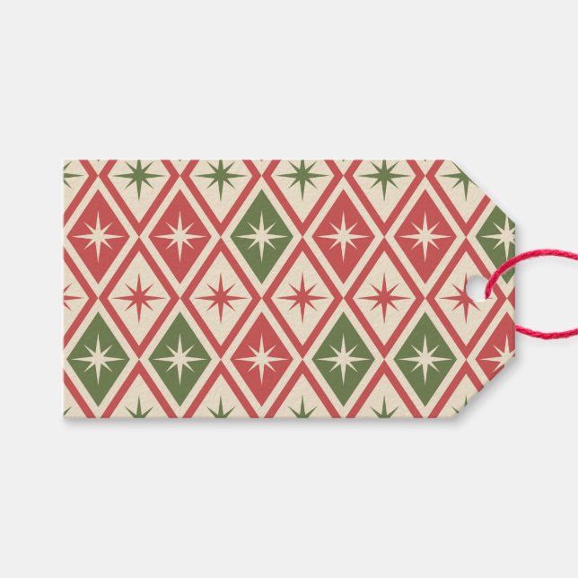 Mid Century Christmas Atomic Stars on diamonds  Geschenkanhänger (Vorderseite (Horizontal))