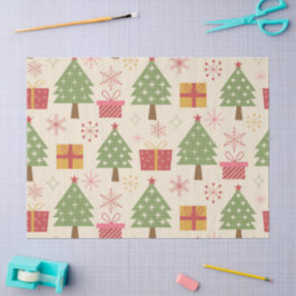 Mid Century Christmas Atomic Trees with Snowflakes Seidenpapier