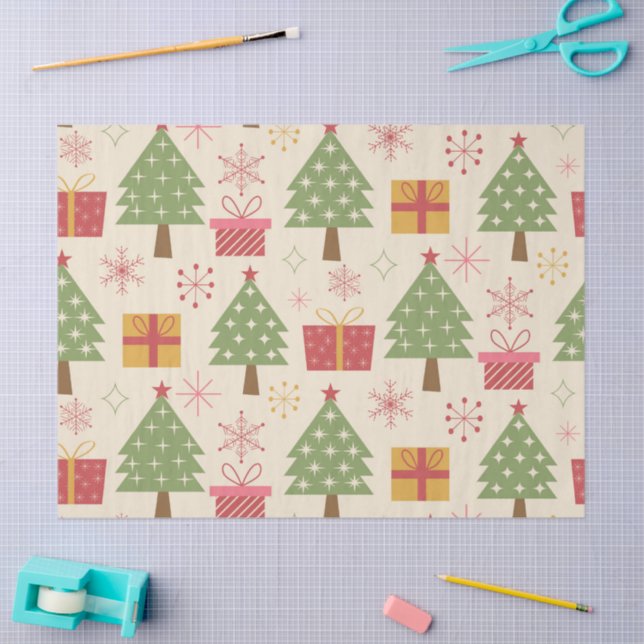 Mid Century Christmas Atomic Trees with Snowflakes Seidenpapier (Basteln)
