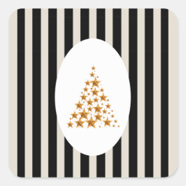 Mid century christmas tree with Golden star Quadratischer Aufkleber