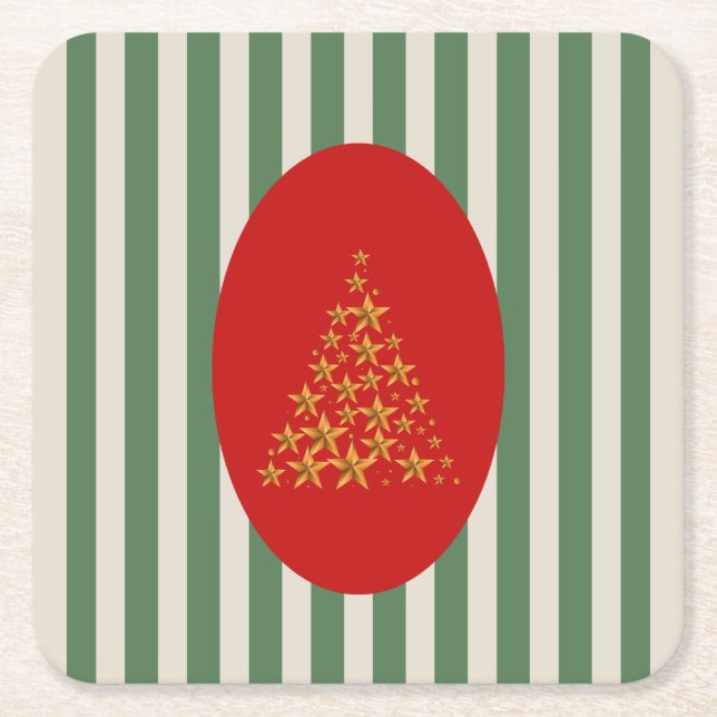 Mid century christmas tree with Golden star Rechteckiger Pappuntersetzer (Vorderseite)