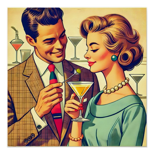 Mid Century Cocktail Party Couples - Temptation Poster (Vorderseite)