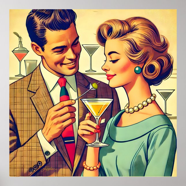 Mid Century Cocktail Party Couples - Temptation Poster (Vorne)