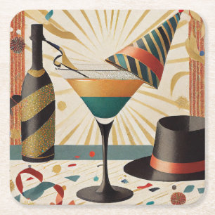 Mid-Century Cocktail-Stunde - Silvester Rechteckiger Pappuntersetzer