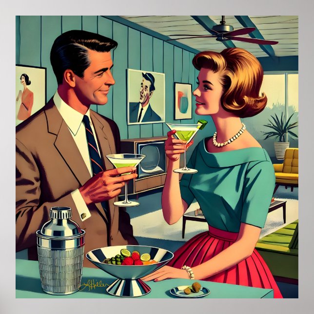 Mid Century Cocktailparty-Paare - Einzugsparty Poster (Vorne)