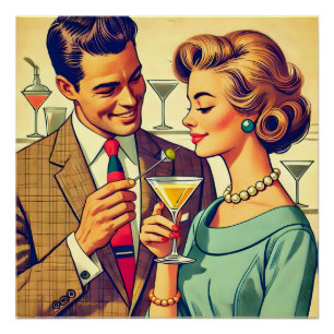 Mid Century Cocktailparty-Paare - Versuchung Poster