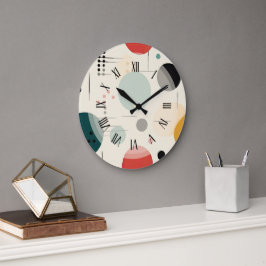 Mid century colorful geometric pattern große wanduhr