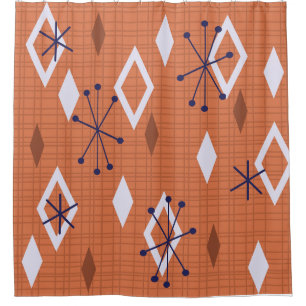 Mid Century Diamonds Sternexplosionen Burnt Orange Duschvorhang