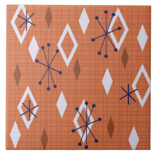 Mid Century Diamonds Sternexplosionen Burnt Orange Fliese