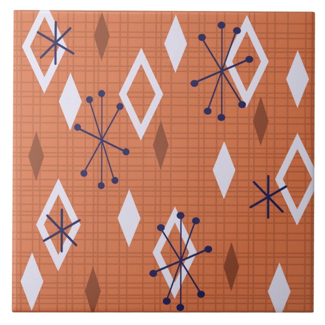 Mid Century Diamonds Sternexplosionen Burnt Orange Fliese (Vorderseite)
