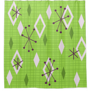 Mid Century Diamonds Sternexplosionen Chartreuse Duschvorhang