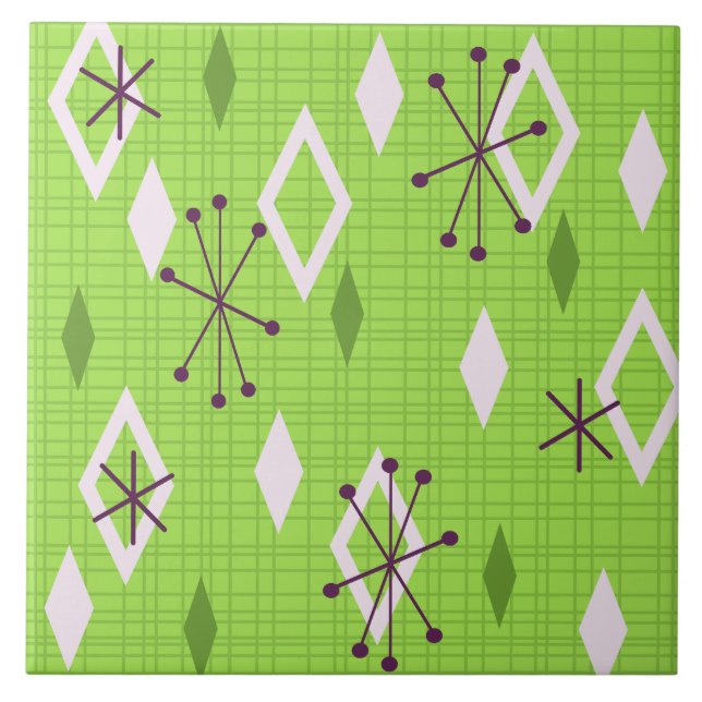 Mid Century Diamonds Sternexplosionen Chartreuse Fliese (Vorderseite)