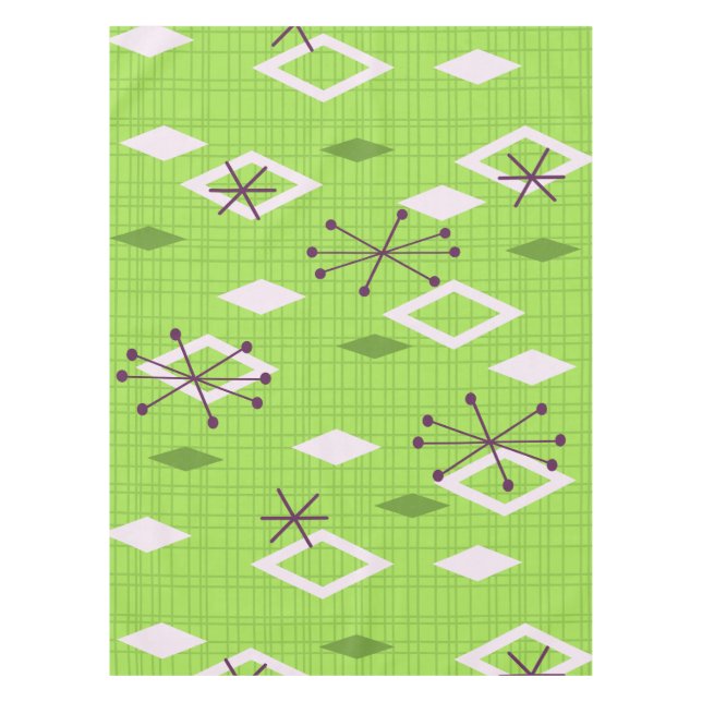 Mid Century Diamonds Sternexplosionen Chartreuse Tischdecke (Vorderseite)