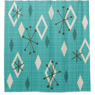Mid Century Diamonds Sternexplosionen Türkis Duschvorhang