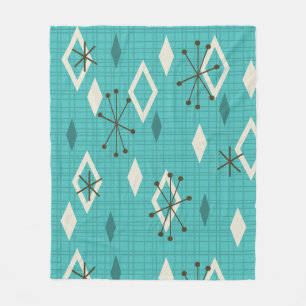 Mid Century Diamonds Sternexplosionen Türkis Fleecedecke