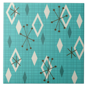 Mid Century Diamonds Sternexplosionen Türkis Fliese