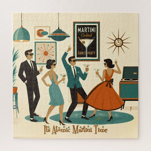 Mid Century, es ist Atomic Martini Time Cocktailpa Puzzle (Vertikal)