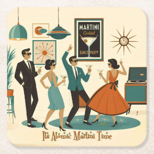 Mid Century, es ist Atomic Martini Time Cocktailpa Rechteckiger Pappuntersetzer