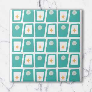 Mid Century Funky Blocks 2 Aquamarin, Türkis und O Fliese