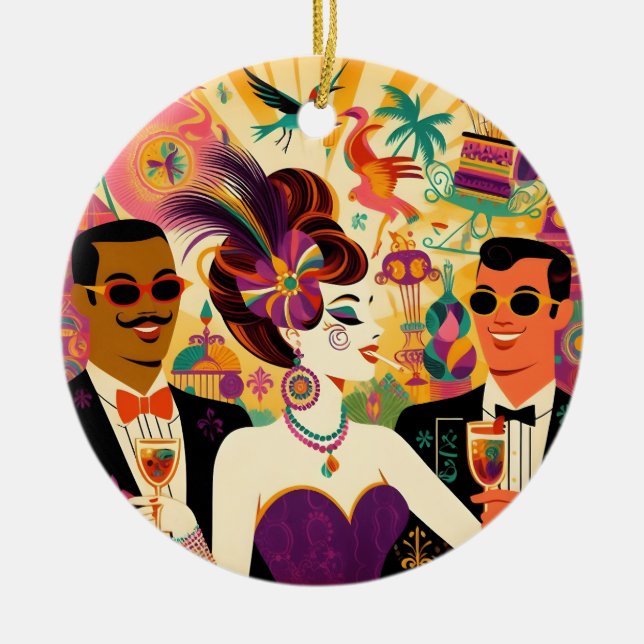 Mid Century Futuristic Mardi Gras Cocktail Party Keramik Ornament (Vorne)