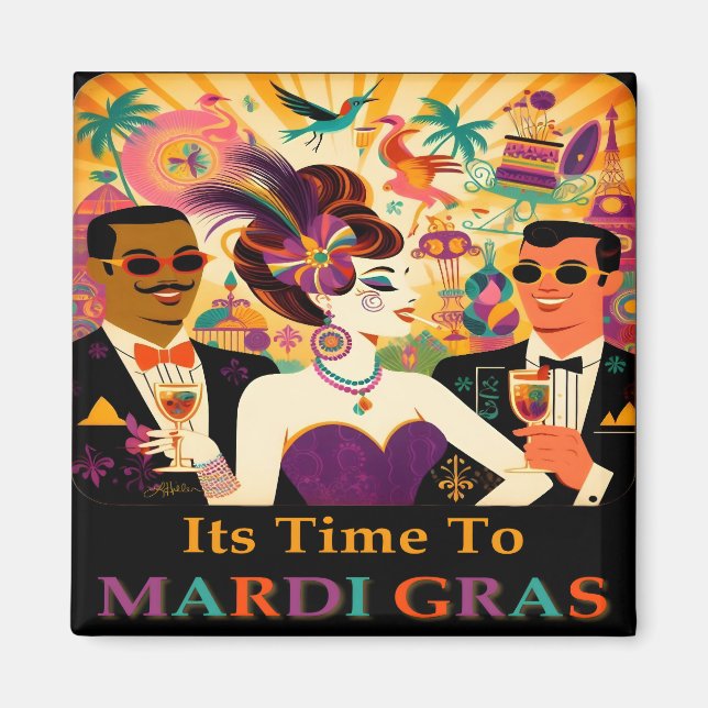 Mid Century Futuristic Mardi Gras Cocktail Party Magnet (Vorne)