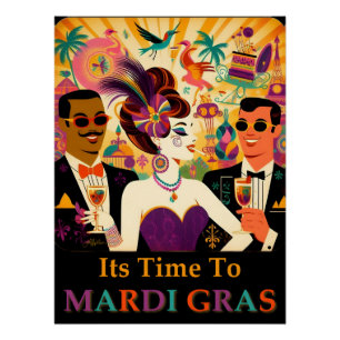 Mid Century Futuristic Mardi Gras Cocktail Party Poster