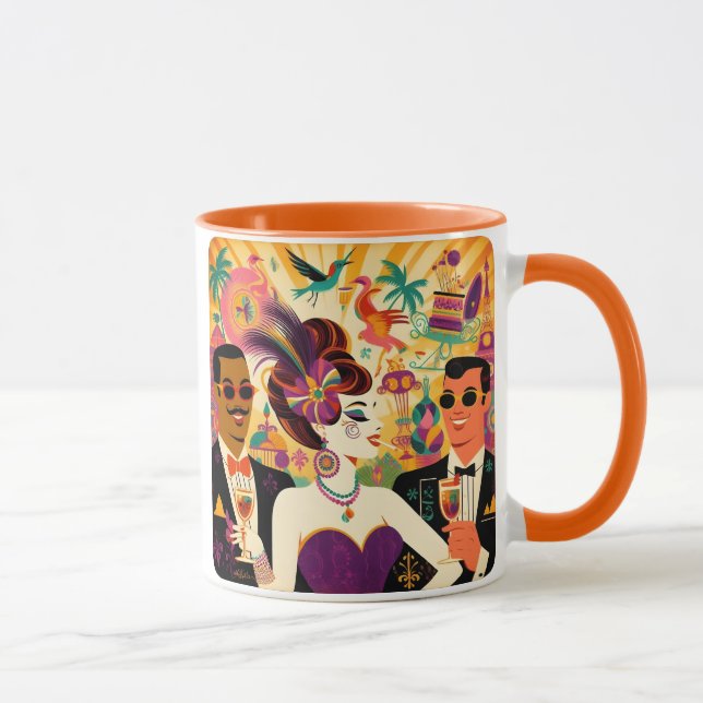 Mid Century Futuristic Mardi Gras Cocktail Party Tasse (Rechts)